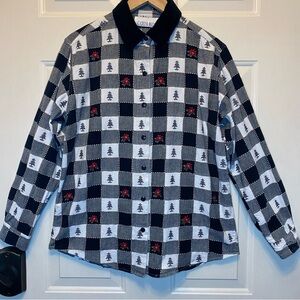 Vintage Casey & Max Sz M Christmas Plaid Blouse Shirt Velvet Collar